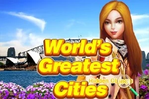 Një grua brune me një xhaketë të bardhë qëndron pranë një peizazhi me ujë, ndërsa në sfond duken ndërtesa dhe një urë, me tekstin “World’s Greatest Cities” para saj