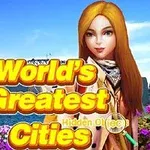 Një grua brune me një xhaketë të bardhë qëndron pranë një peizazhi me ujë, ndërsa në sfond duken ndërtesa dhe një urë, me tekstin “World’s Greatest Cities” para saj