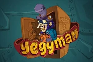 Një personazh vizatimor me një kapelë dhe hundë të madhe që mban një çantë, duke dalë nga një kasafortë, me tekstin Yeggman