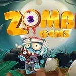 Një zombie simpatik me sy të mëdhenj qëndron në një varrezë nën një hënë të plotë, me gërma të mëdha që thonë Zombie Gems