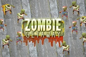 Zombit janë shpërndarë në sfond gri me tekstin Zombie Getaway në mes