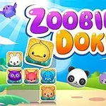 Një sfond ngjyrash të ndritshme me kafshë të animuara si panda dhe mjellma, me shkronja të mëdha shumëngjyrëshe që thonë Zoobie Doku